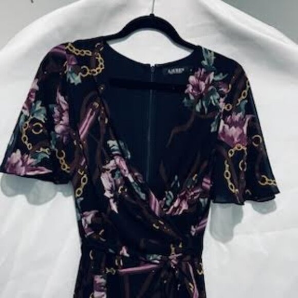 Lauren Ralph Lauren Women's 10 Printed Belted Crinkle Georgette Dress Floral - Picture 6 of 10